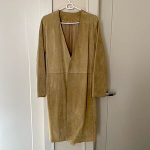 Vince 100% Suede Collarless Belted Trench